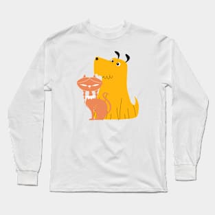 Pink Cat  and Yellow  Dog BFF Long Sleeve T-Shirt